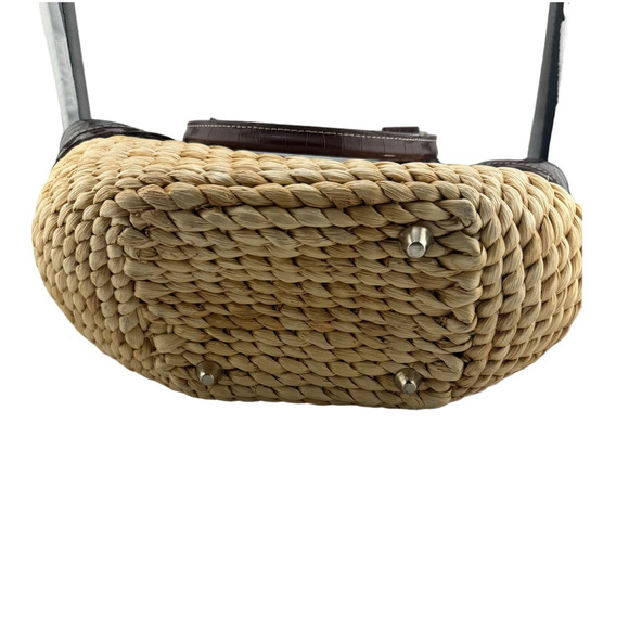 Straw Tote Handbag‎ Heart Accents Silver Buckle - Picture 10 of 14